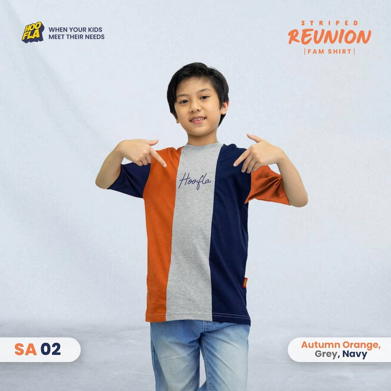 Product image Hoofla Official - Striped Reunion Fam Shirt Steel Auntumn Orange S Anak Pendek