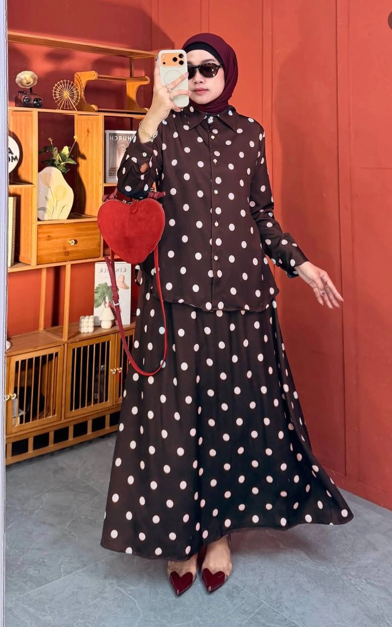 Product image Khisna collection - Set rok demora polka kekinian perempuan Allsize Mahogany