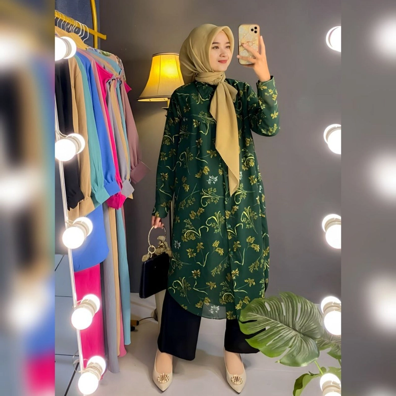 Product image MAMY Gallery - Baju Setelan Tunik Wanita Amily One Set All size fit to XL Hijau