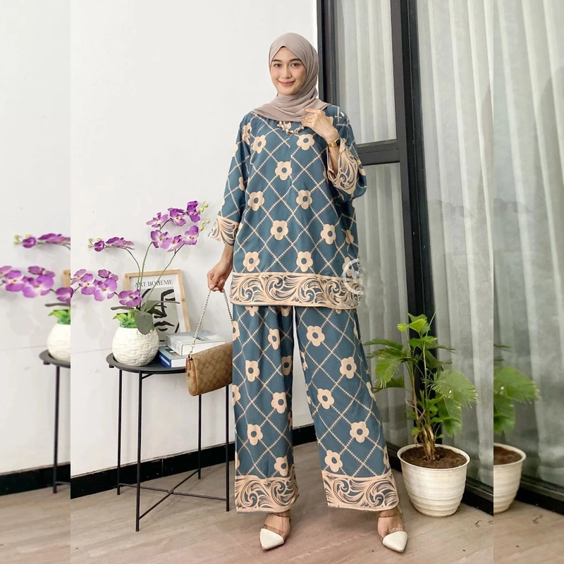 Product image Amha Collection - ONE SET VENESIA PAJAMAS JUMBO RAYON PREMIUM JUMBO COASTAL BLUE