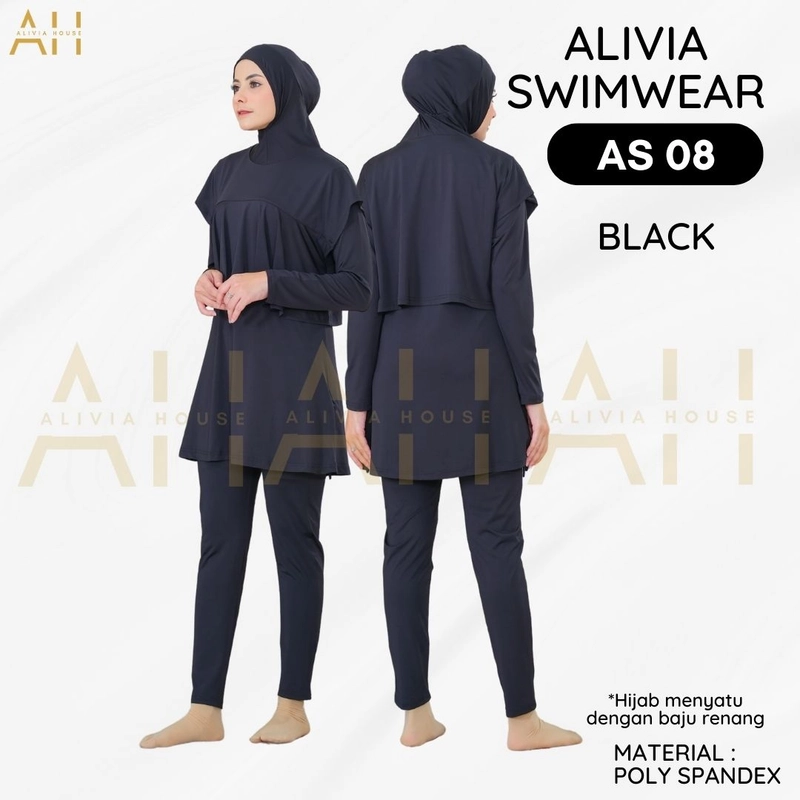 Product image Alivia House - Alivia Swimwear AS08 Baju Renang Wanita Muslimah Swimwear Muslimah S Black