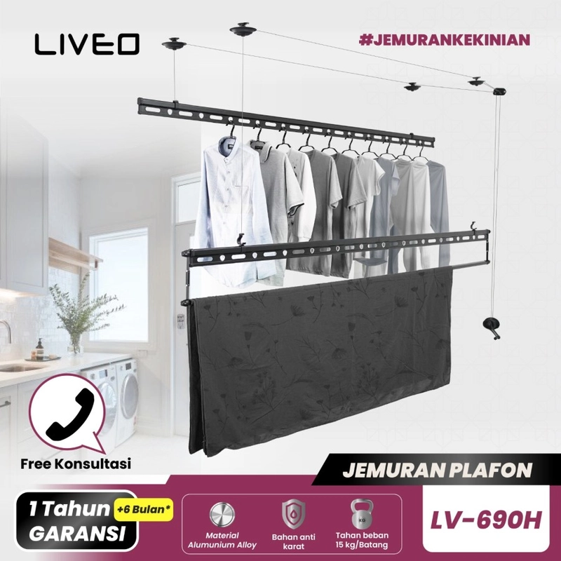 Product image Liveo - Jemuran Lifting Baju Alumunium Liveo LV-690 / Jemuran Plafon 4000 silver