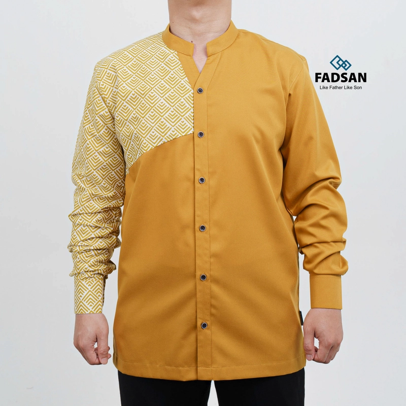 Product image FADSAN - Koko Lengan Panjang Ayah Anak Motif Batik Warna Mustard - Anantara Series SIZE ANAK XS ANANTARA MUSTARD
