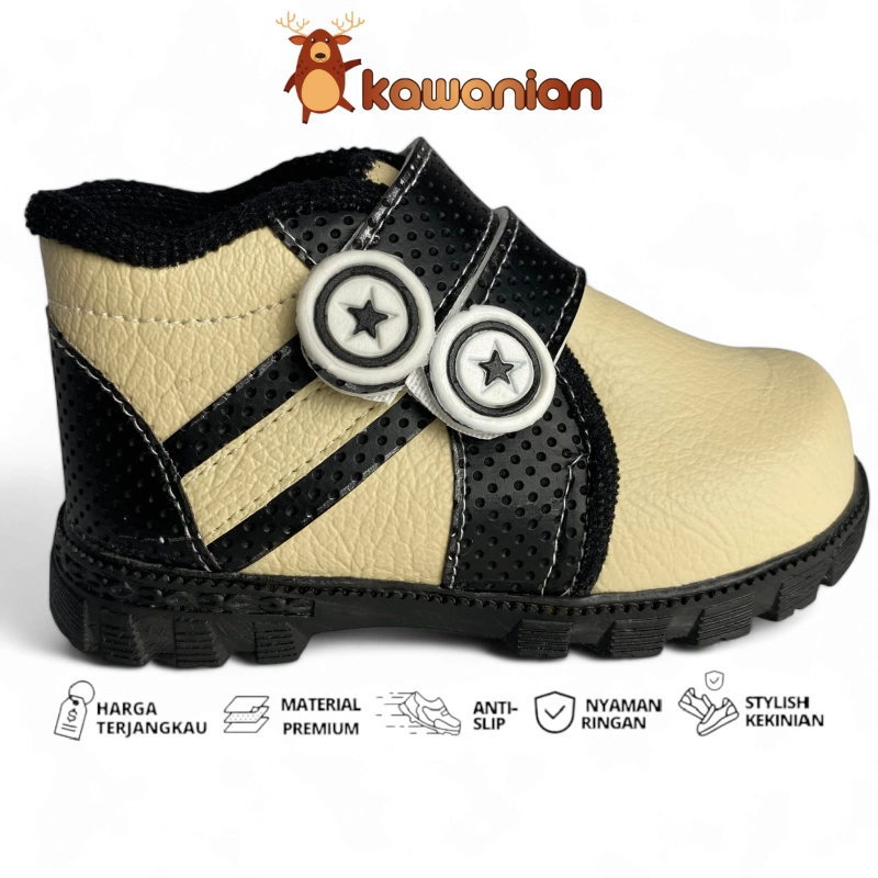 Product image Kawanian - Sepatu Anak Laki Laki Motif Bintang Dua Usia 1 Hingga 3 Tahunan Dengan Model Velcro 22 Krem