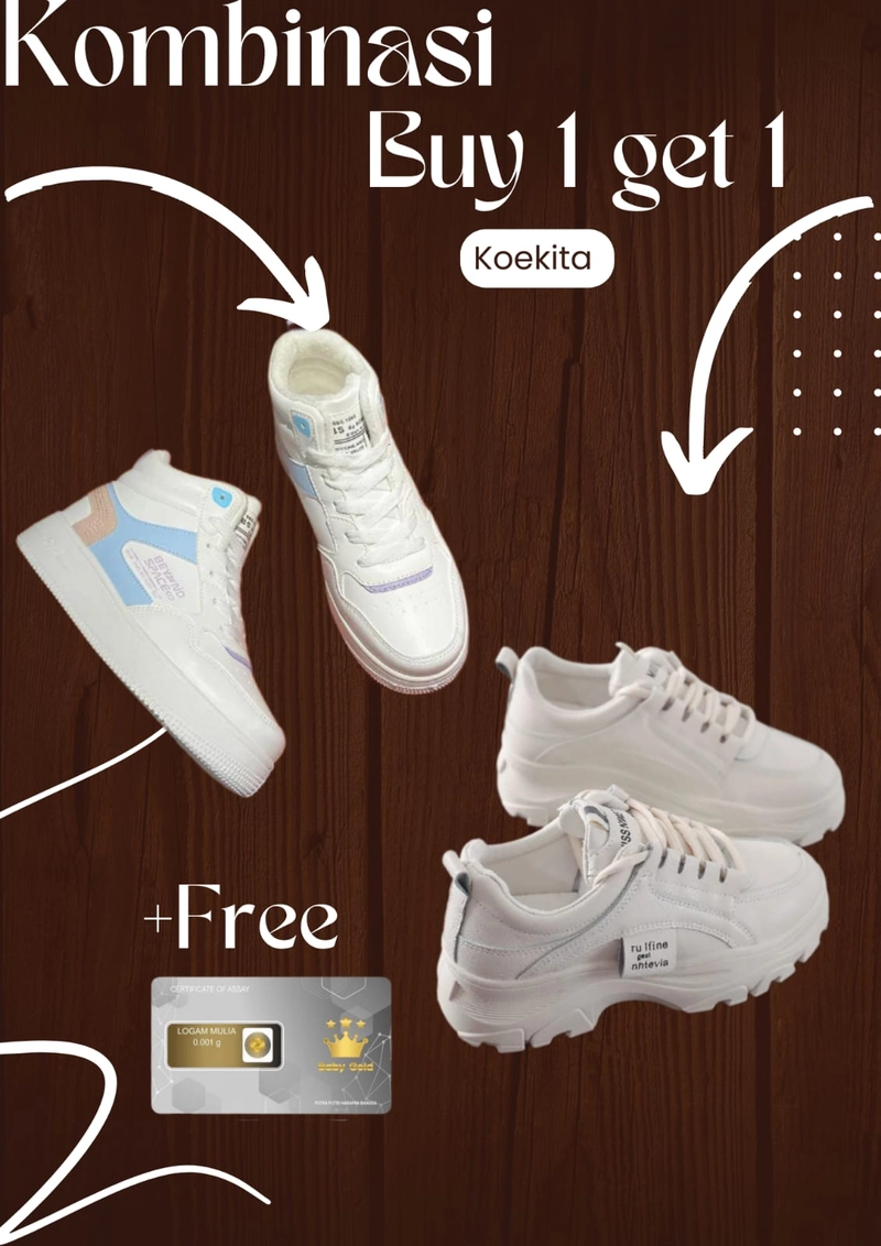 Product image Koekita - Buy 1 Get 1 Sepatu Kets Sneakers Nhtevia & Bot Beyon Space Free Gold 37 PUTIH BIRU & COKLAT