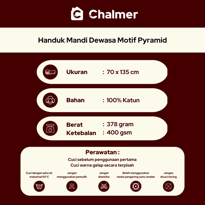 Product image Handuk Mandi Chalmer 70x135 Motif Pyramid Handuk Mandi Dewasa Ukuran Besar 70 X 135 Cm Biru