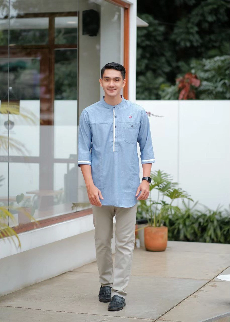 Product image Batik Alfin - Baju koko muslim uk dewasa lengan 3per4 bagus banget M Biru