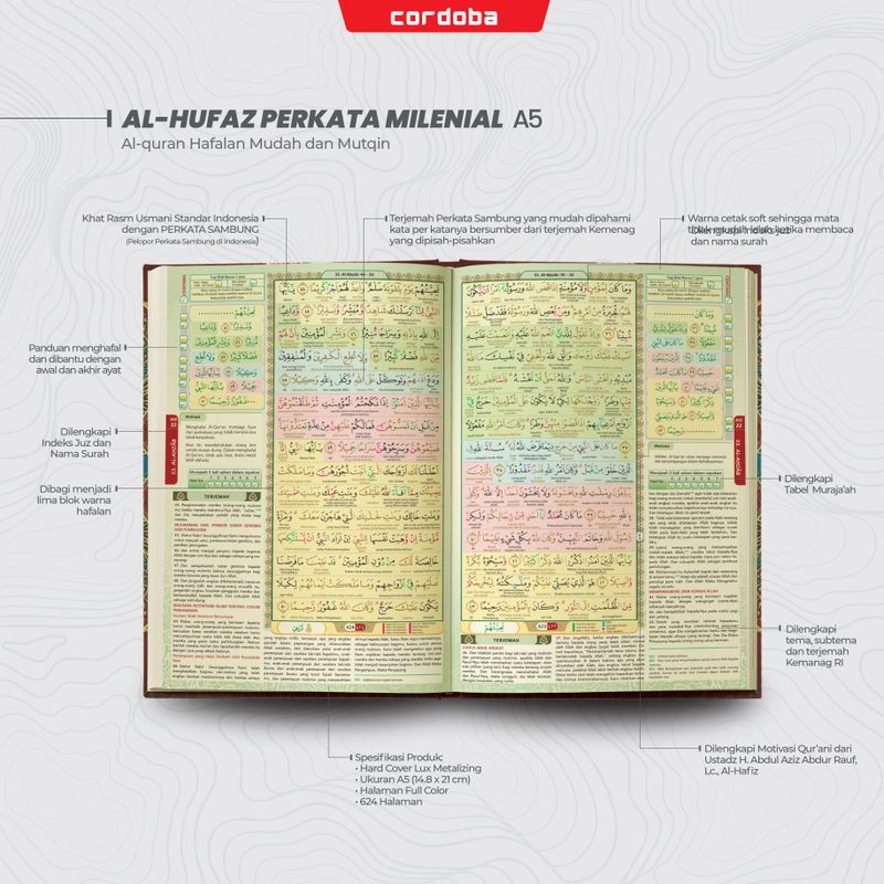 Product image NEW ARRIVAL Al Quran Cordoba Al Hufaz Perkata Milenial Hafalan Mudah Ukuran A5 15x21 CM Random