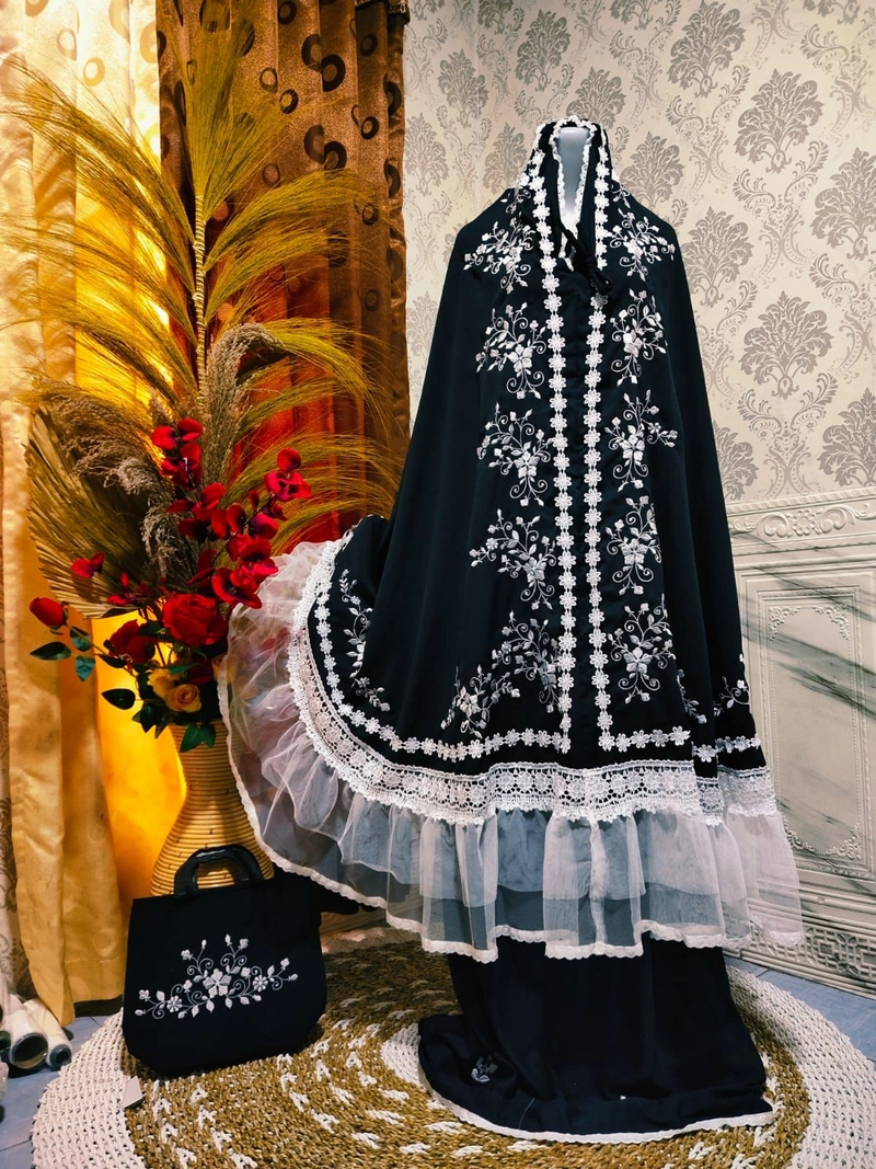 Product image Mukena Sabina Bordir Bunga Terbaru All Size hitam