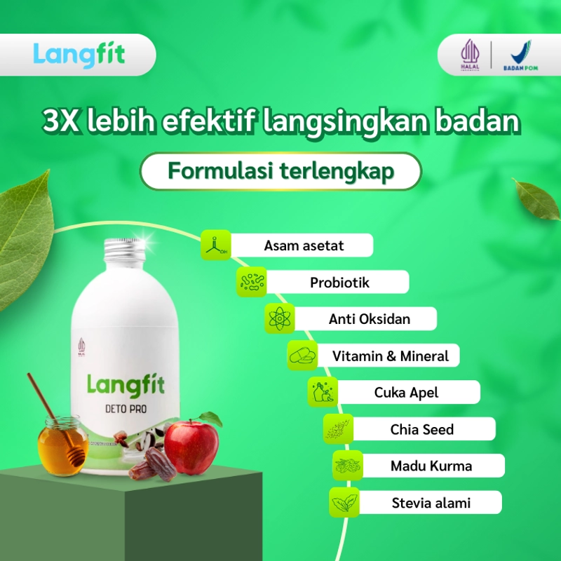 Product image Langfit - Bundling 2pcs Deto Pro Cuka Apel + Madu Stevia Probiotik Chia Seed 1 Paket Isi 2 Botol