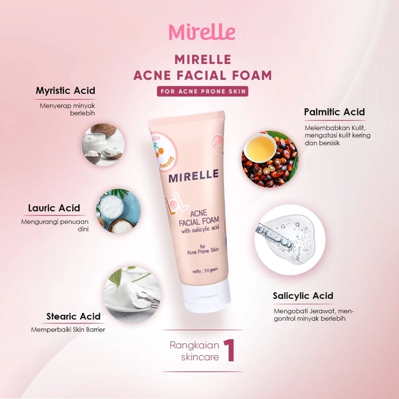 Product image Mirelle - Acne Facial Foam Sabun Cuci Muka 70g Face Wash Atasi Jerawat dan Kontrol Minyak Berlebih 70gr Serum