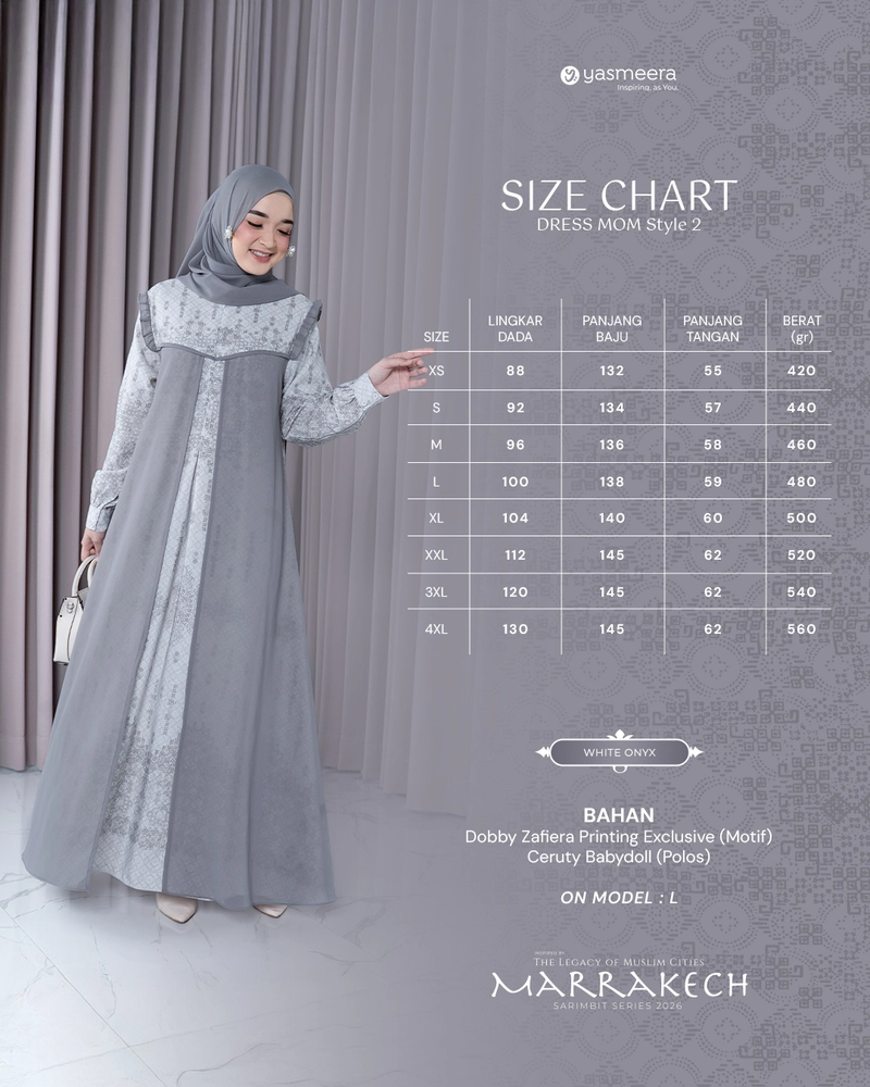 Product image Yasmeera Official - SARIMBIT 2026 MARRAKECH SERIES WARNA WHITE ONYX 3XL GAMIS IBU STYLE 2