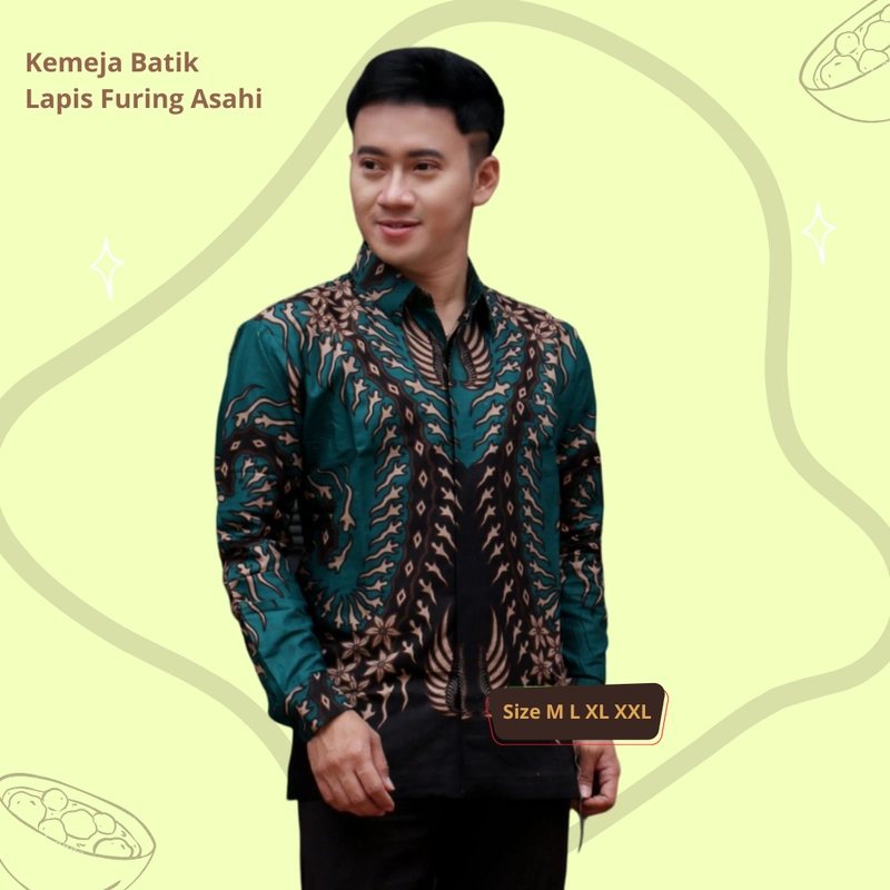 Product image Rambe Batik Indonesia - Batik Kemeja Berlapis Furing KBF06 Kemeja Batik Lengan Panjang Bahan Katun ORI Berlapis Furing Asah Size XXL Motif C
