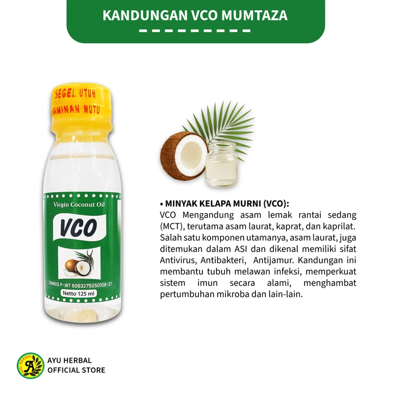 Product image CV. Ayu Group - VCO MUMTAZA - Minyak Kelapa Murni - Herbal Imunitas & Daya Tahan Tubuh - Suplemen Kesehatan 125 ml