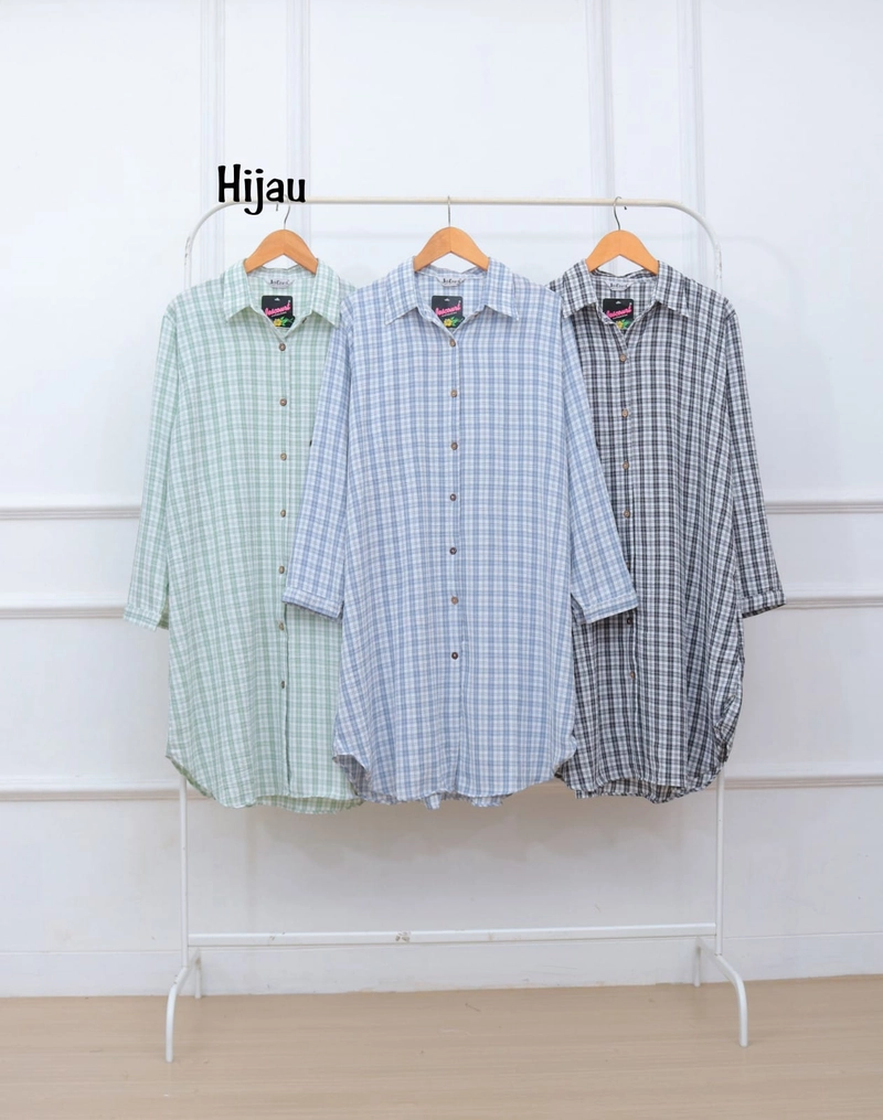 Product image Giat Makmur [TA] - Tunik kemeja Motif Kotak Krinkel Airflow Premium 2398 Standar Hijau