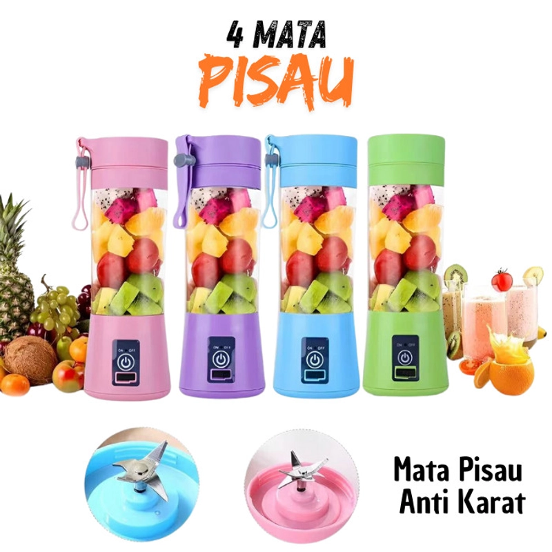 Product image KAMJE Blender Portable Juicer Jus Buah Rechargeable 4 Mata Pisau Dilengkapi Saringan KMJ168 all variant Biru