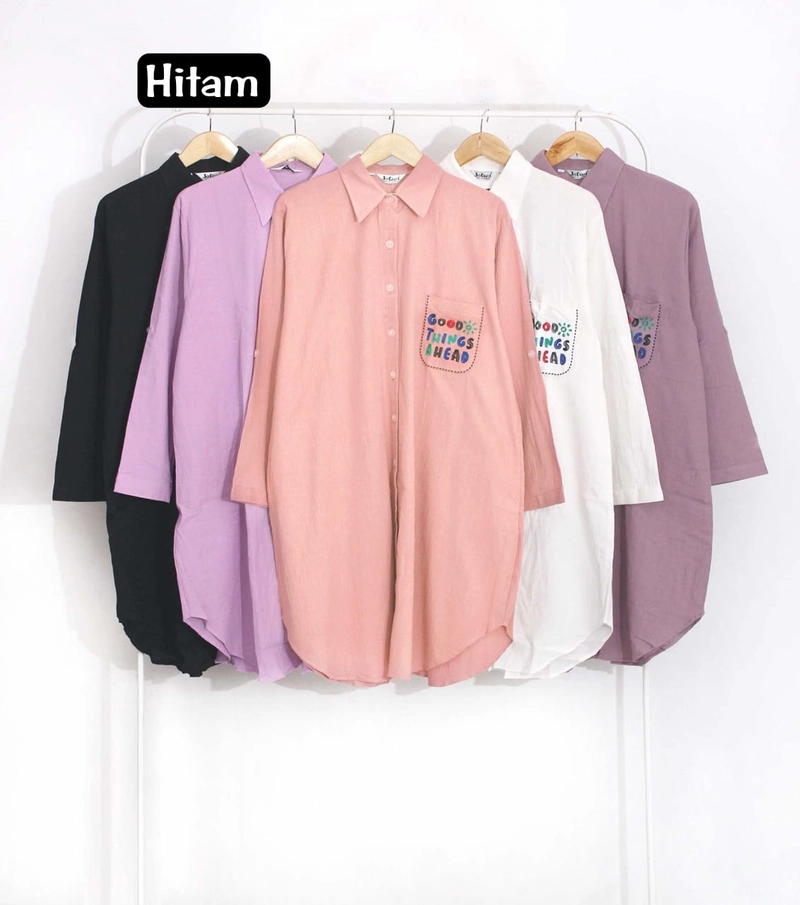 Product image Giat Makmur [TA] - Tunik Kemeja Linen Premium Ukuran Standar Standar Size Hitam
