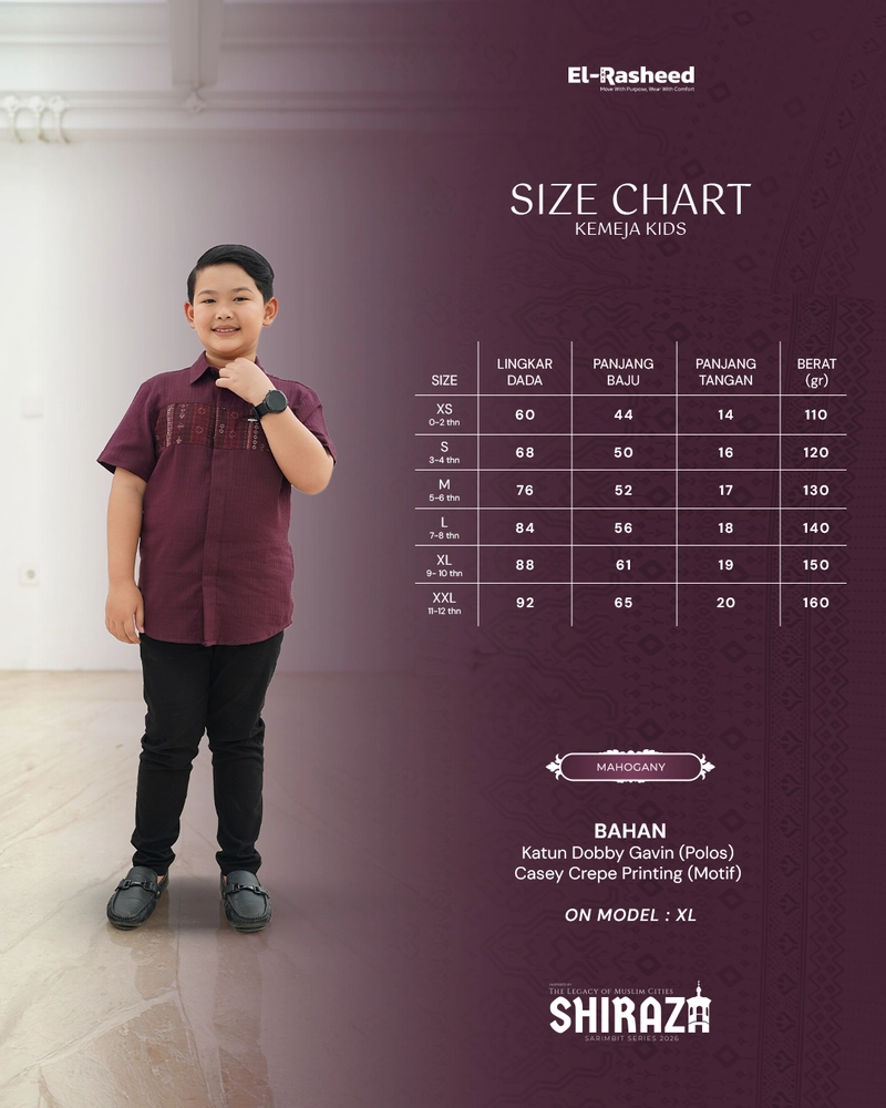 Product image Yasmeera Official - SARIMBIT 2026 SHIRAZA SERIES WARNA MAHOGANY XS KMJ ANAK L. PENDEK