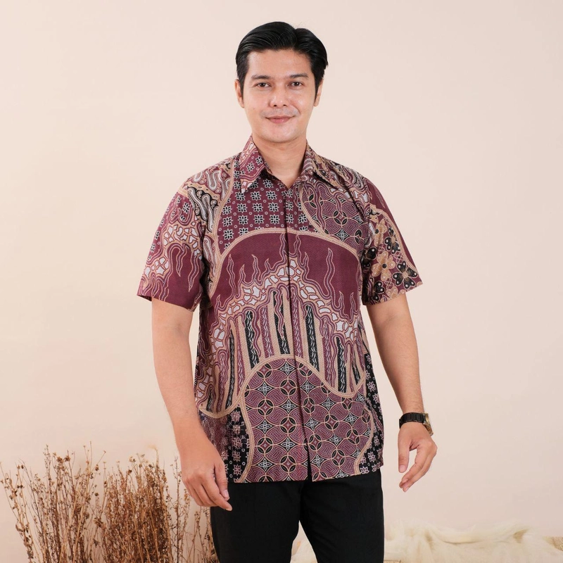 Product image Kois Batik - Atasan Batik Modern Model Kebaya Blouse Dan Hem Bisa Dipisah Coupel Motif florn L Hem burgundy