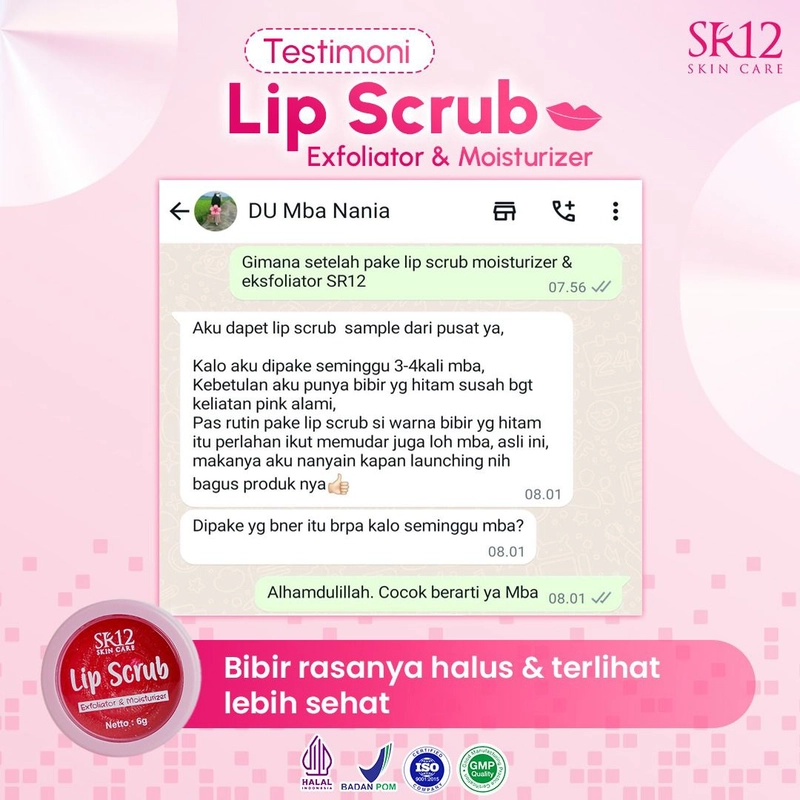 Product image SR12 Lip Scrub Exfoliator & Moisturizer / Scrub Bibir / Melembabkan Bibir / Mencerahkan Bibir 6gr Lip Scrub