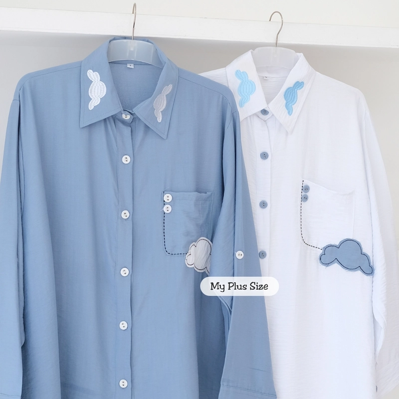Product image My Plus Size - Kemeja Jumbo Wanita / Kemeja Linen Bordir 3816 Ld 125/ 135 & 145 cm 2XL BIRU
