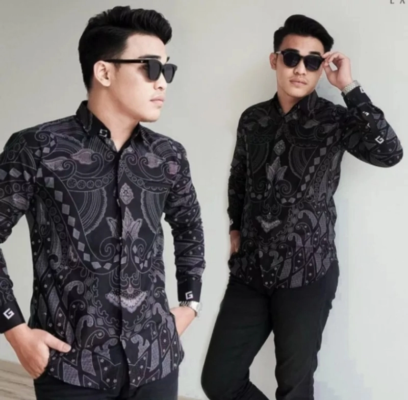 Product image Kois Batik - BATIK KANTOR FORNAL KEMEJA CASUAL LENGAN PANJANG EXSLUSIVE NEW ARRIVAL M Hitam kombinasi