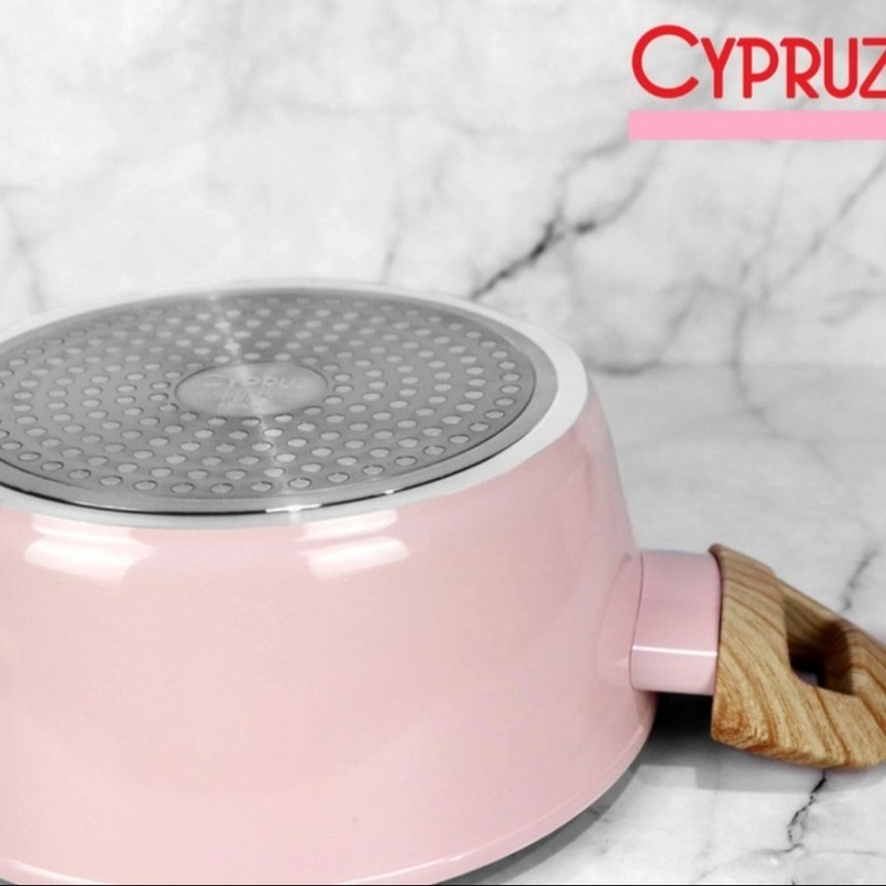 Product image Cypruz Official Surabaya - Cypruz Pink Ceramic Series Gg Putih Kayu Panci dan Tutup 24cm 6X1 PI-0801 L Pink