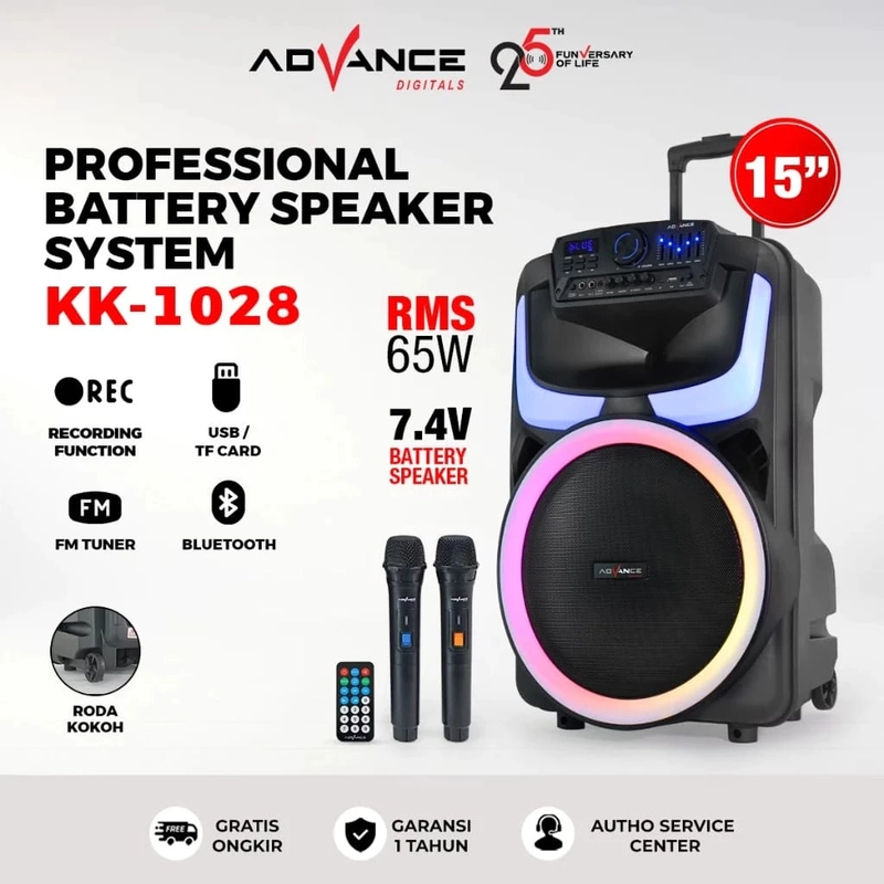 Product image Advance Digitals Indonesia - Advance KK-1028 Speaker 15 Inch Super Bass 65W RMS with 2 Microphone - hitam