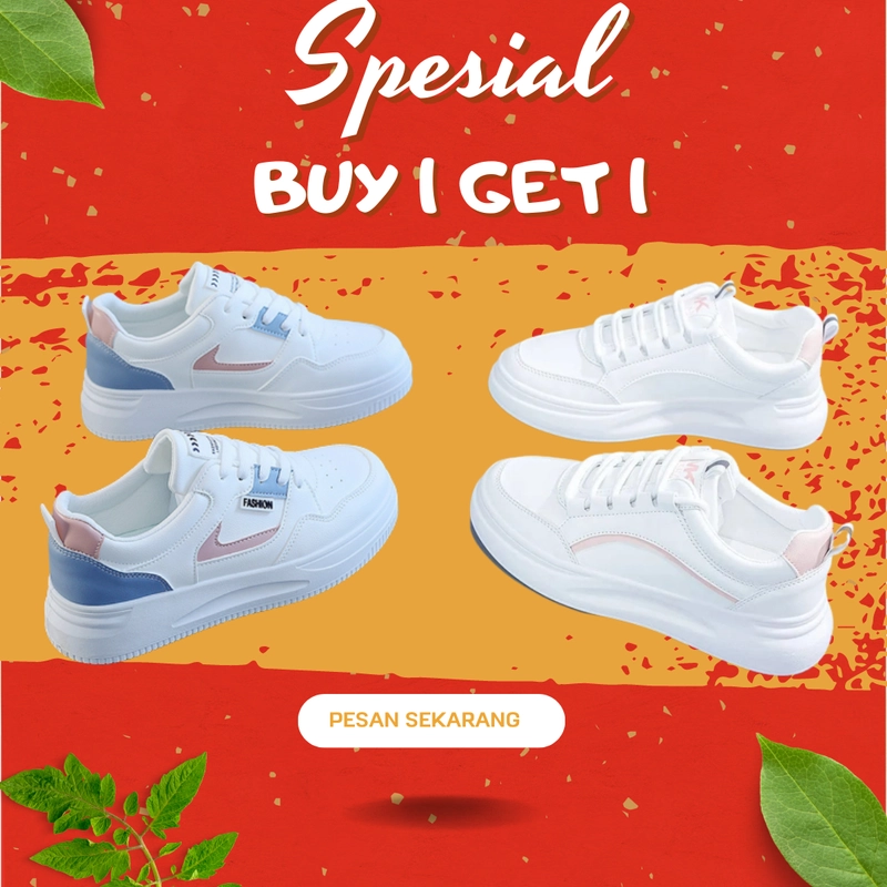 Product image Koekita - Paket Kombinasi Buy 1 Get 1 Sepatu Kets Sneakers Wanita Fashion Terbaru LV-002 & JN-002 40 PUTIH & PUTIH PINK