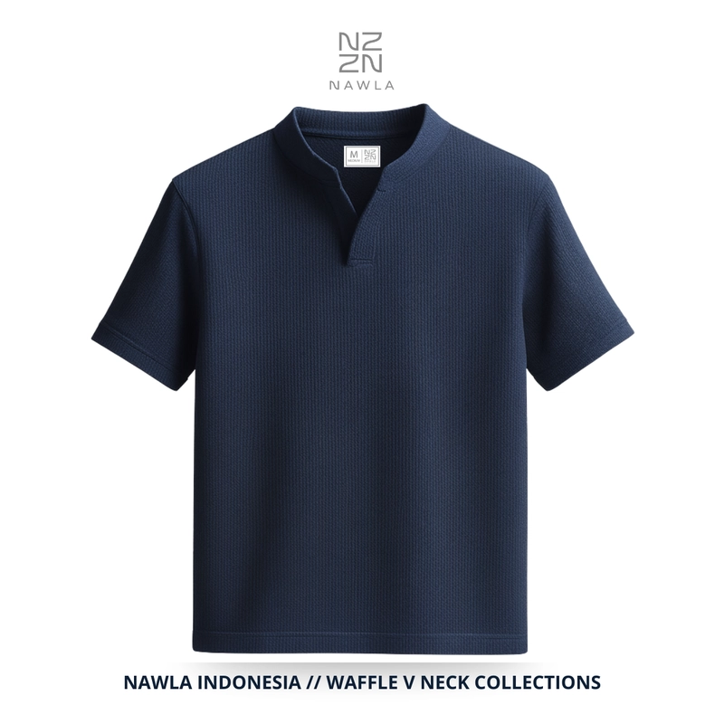 Product image NAWLA - Kaos Waffle V Neck Lengan Pendek S Denim