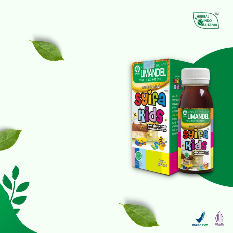 Product image Herbal Indo Utama - Madu Anak Syifa Kids LIMANDEL Mencegah dan Mengobati Radang Amandel 100 ml 1 Botol 100 ML Madu Anak