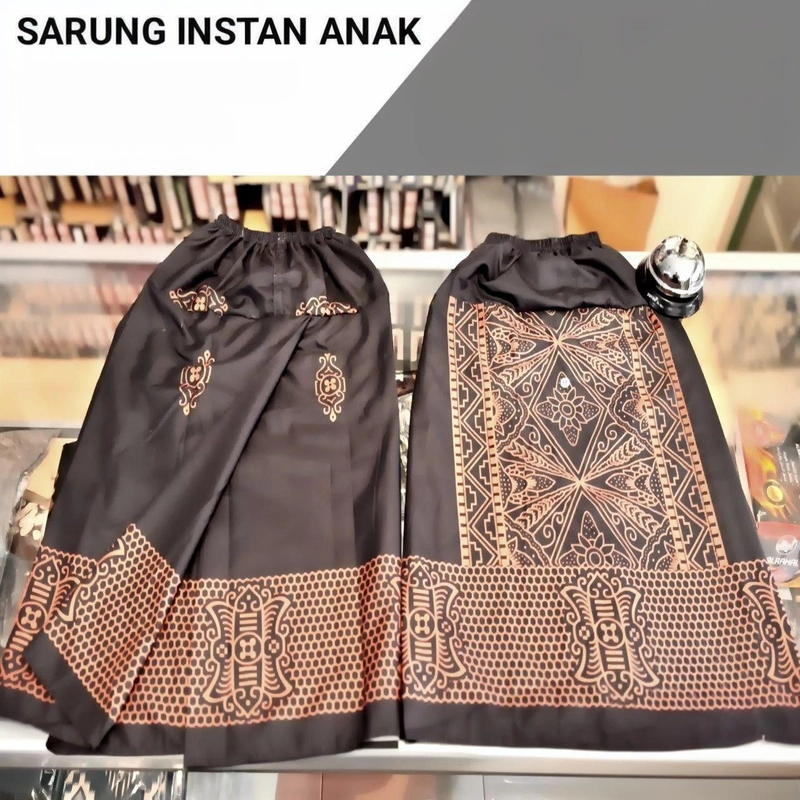 Product image Kois Batik - Sarung Instan Free peci rajut Anak Modern Simpel Anti Ribet Karet Pinggang Motif sarang M Sarang hitam