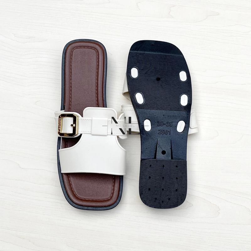 Product image NO LABEL - Sandal Selop Wanita Flat Kekinian Karet Jelly Simpel (NL53) 40-41 Putih Tulang