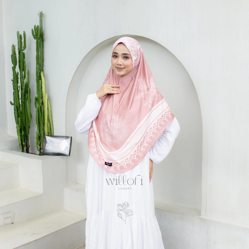 Product image Sakura Baru - Sakura Baru X Willofi - HIjab Bergo Instan Motif Lily Non Pad Jumbo Jumbo Pink Pastel