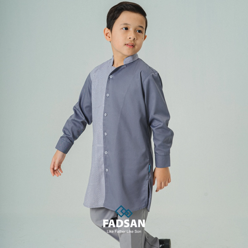 Product image FADSAN - Koko Kurta Bordir Ayah & Anak Lengan Panjang Warna Grey - Kashmir Series SIZE ANAK XS KASHMIR GREY