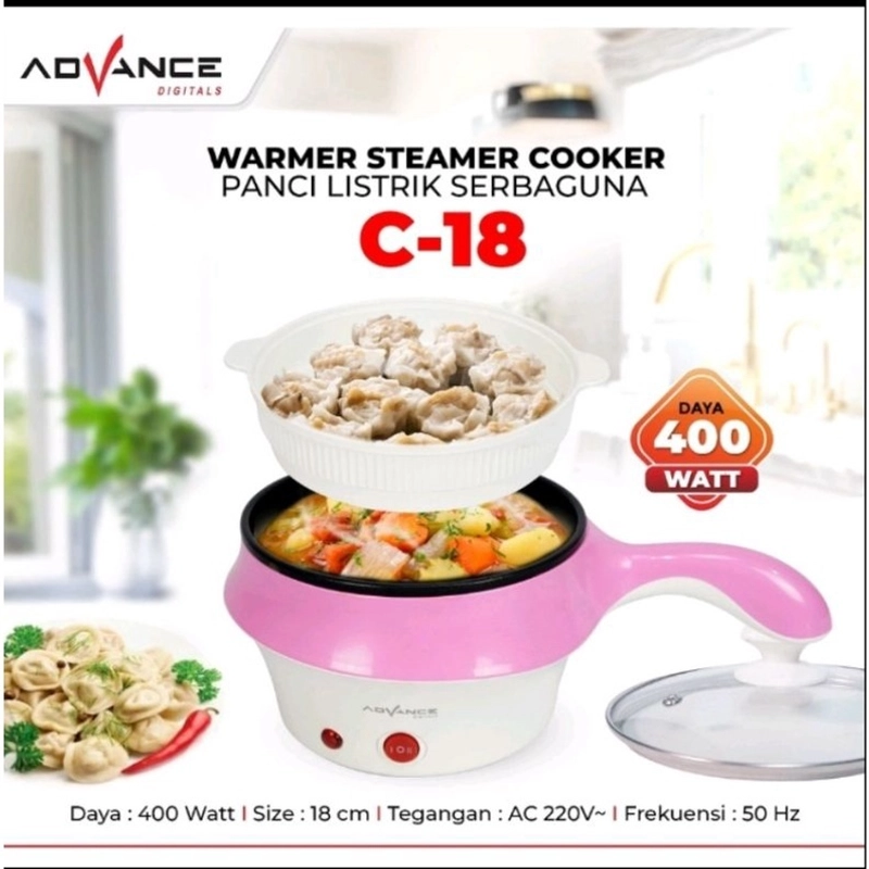 Product image Advance Digitals Indonesia - Panci Listrik Multifungi C-18 Warmer Steamer Cooker 1,5 Liter Pink
