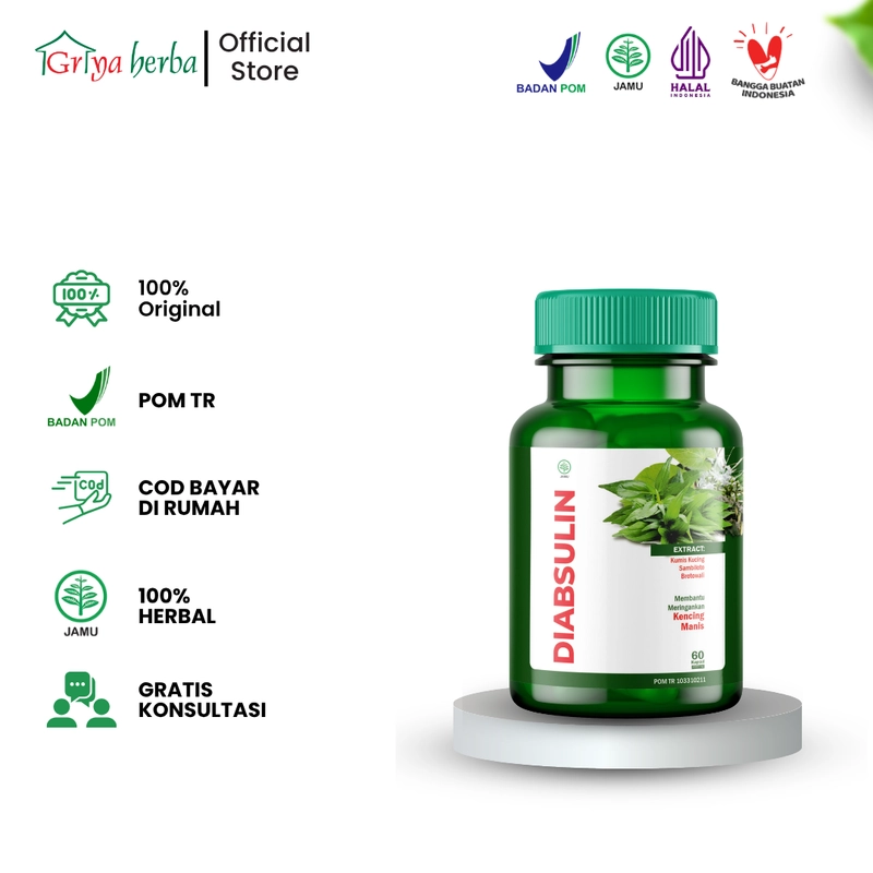 Product image Griya Herba - Diabsulin Obat Herbal Membantu Mengobati Diabetes Kencing Manis 60 Kapsul BPOM 110 gram Original