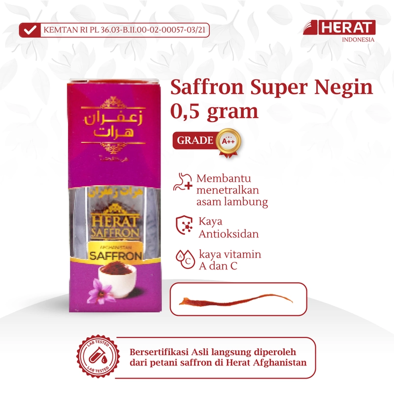 Product image Herat Saffron Indonesia - [BELI 2 SAFFRON GRATIS 1 TUMBLER] Herat Saffron Afghanistan - Premium Super Negin 0,5 gr Merah