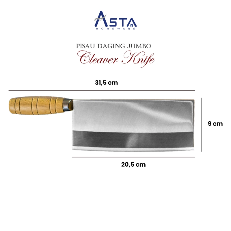 Product image Asta Pisau Daging Super Tajam Besar Stainless Gagang Kayu 31cm Jenis ASKK-01