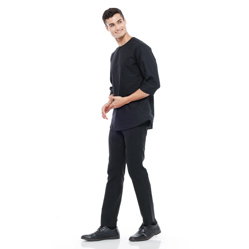 Product image MALLVOSE - Kemeja Pria Kurta Lengan 3/4 MV04 Kasual Hitam Premium Dewasa M HITAM