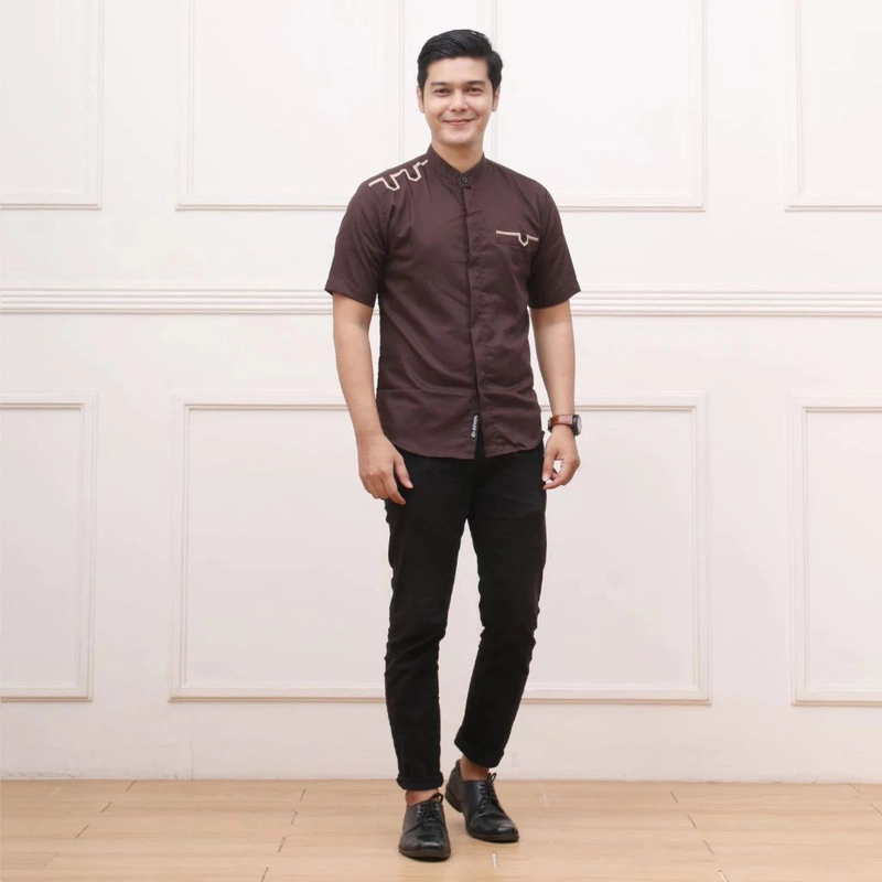 Product image Kois Batik - Baju Koko Pria Terbaru 2024 Lengan Pendek Motif anti covid Xxl Anti covid coffee