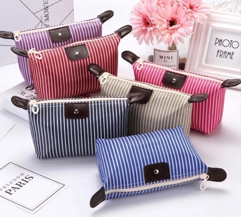 Product image Mumtazqu Store - Tas Pouch Kosmetik Makeup Alat Mandi Organizer Anti Air Motif Garis Kosmetik Pouch Garis Belang Mura 16 x 7 x 10 random