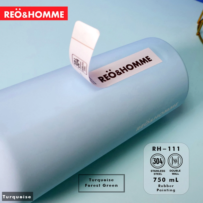 Product image Reo&Homme Botol Minum Stainless Steel RH-111 Rubber Printing Vacum Flask 750 ML Tahan Panas & Dingin 750 Turquoise