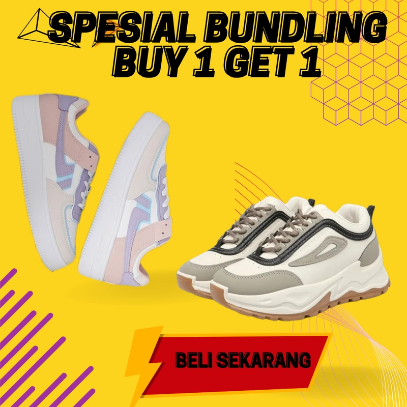 Product image LUXIA - Promo Buy 1 Get 1 Sepatu Kets Sneaker Wanita LBY-03 & LKP-01 36 UNGU & CREAM