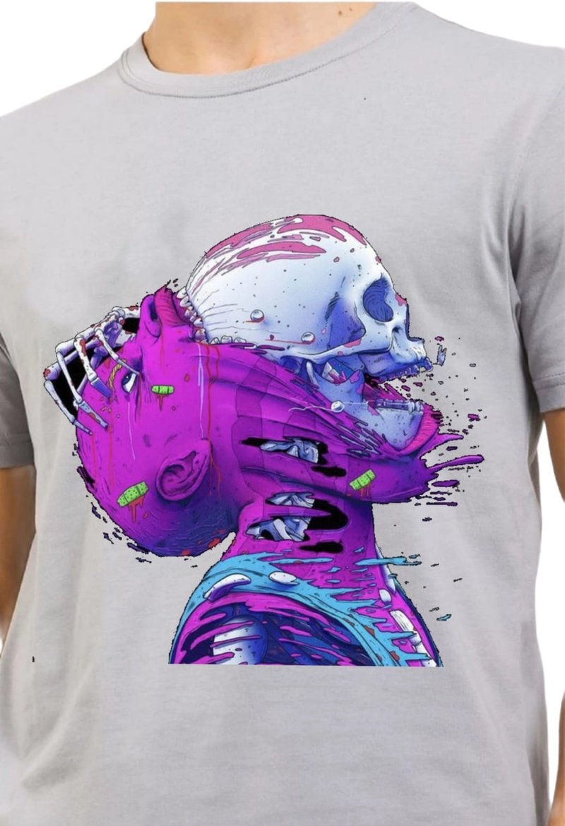 Product image astro - Kaos Pria Gambar 3Dimensi Skul Ungu M ABU