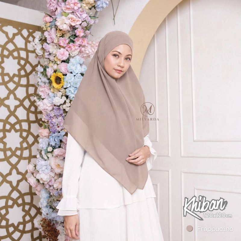 Product image Milyarda Hijab - Khiban Syari Khimar Bandana Ceruti babydoll French square Syari Segiempat Tali M 120x120cm Frapucino