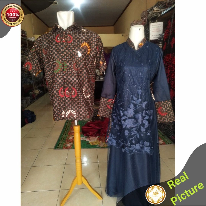 Product image Couple Batik Cantingan Premium Primisma Real Pict dan Tidak Luntur - Dua Varian Warna Baju Cowok M + Cewek Allsize Navy