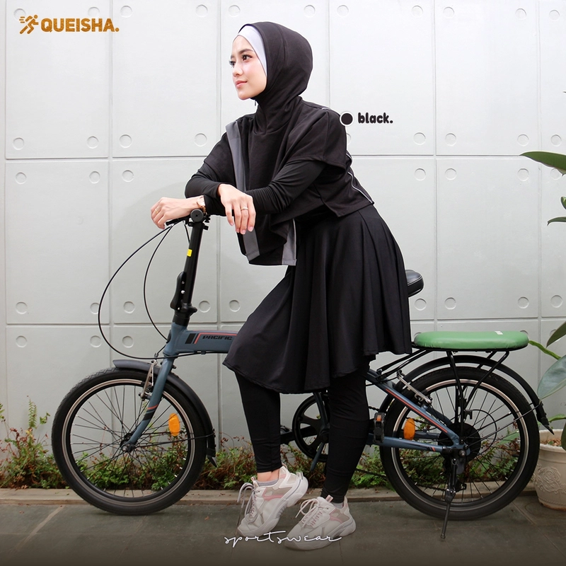 Product image Zaneva Hijab - Queisha Hoodie Hijab Sporty by Zaneva Standar Black