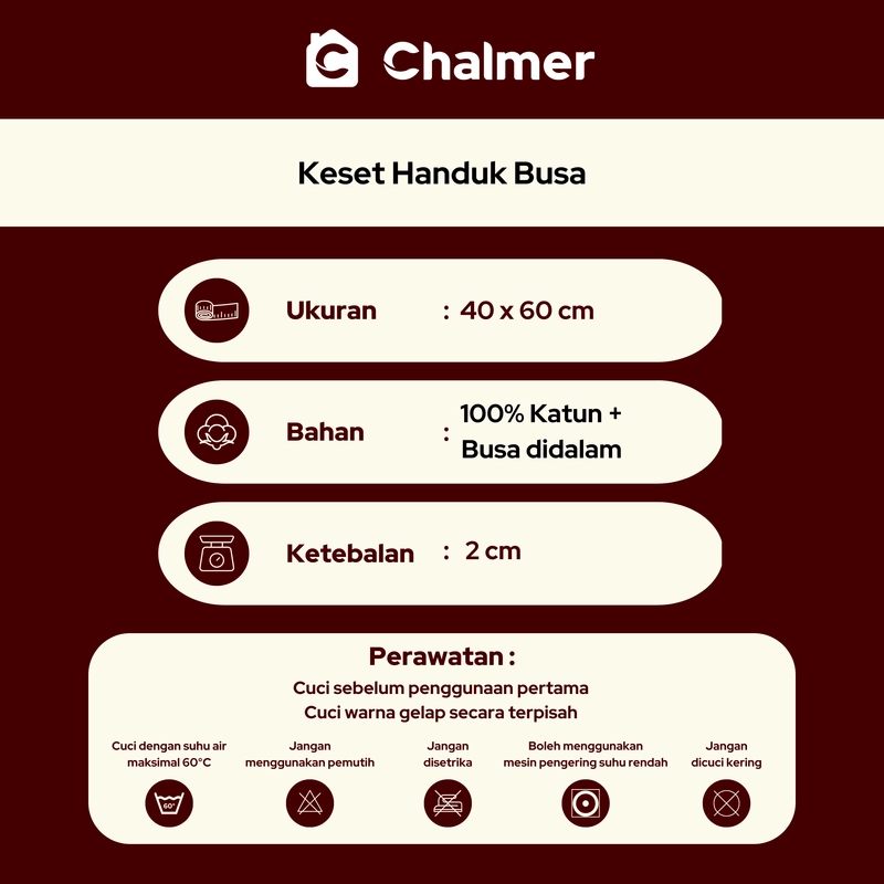 Product image Chalmer - Keset Handuk Busa Tebal Chalmer 40x60 cm Keset Dapur dan Kamar Mandi 40x60 cm RANDOM