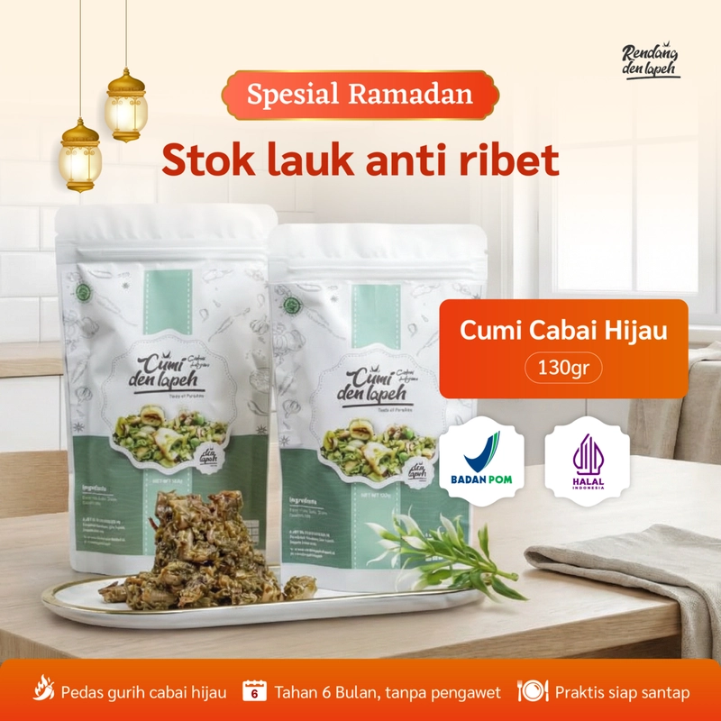 Product image Rendang Den Lapeh - Cumi Cabai Hijau Lauk Praktis Siap Saji Premium 130 Cumi cabai hijau